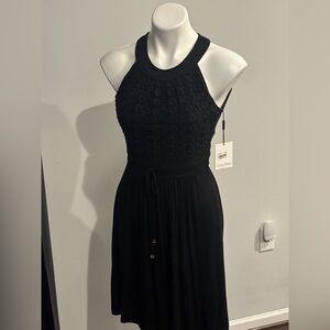 Calvin Klein Black Floral-Knit Halter Maxi Dress Stretches to 20” PTP!